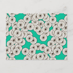 Carte Postale Motif de fleurs Art déco - blanc sur turquoise
