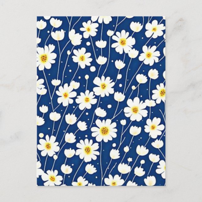 Carte Postale Motif de fleurs bleu marine (Devant)