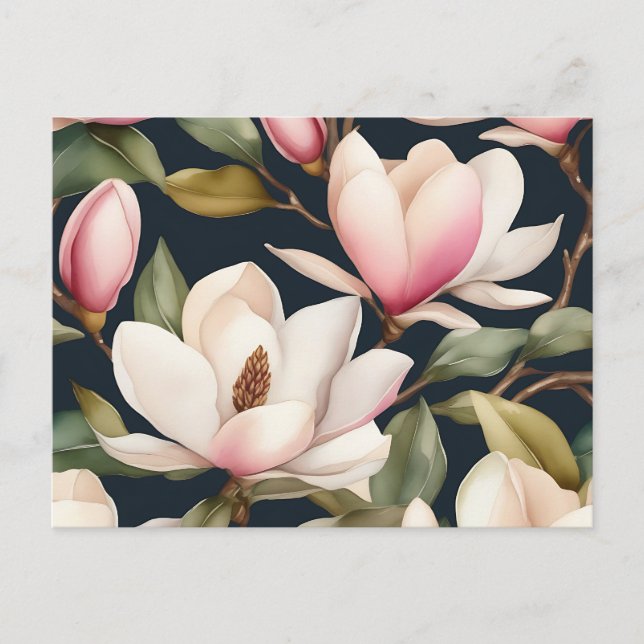Carte Postale Motif de fleurs de magnolia roses et blanches (Devant)