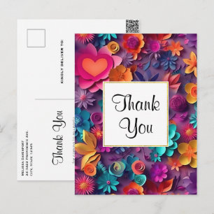 Carte Postale Motif de fleurs printanières colorées Merci