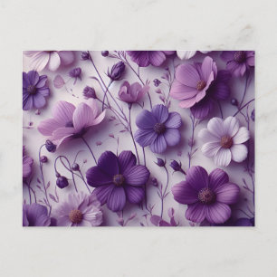 Carte Postale Motif de fleurs violettes sur un Arrière - plan bl