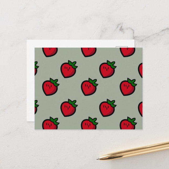 Carte Postale Motif de fraise rouge mignonne pour les Vegas (Devant/Arrière en situation)