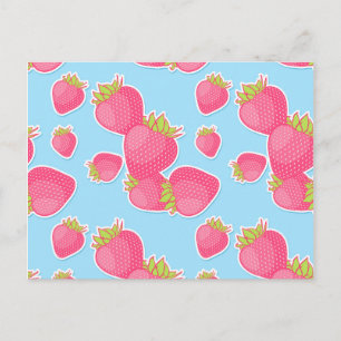 Carte Postale Motif de fraise Whimsical en bleu