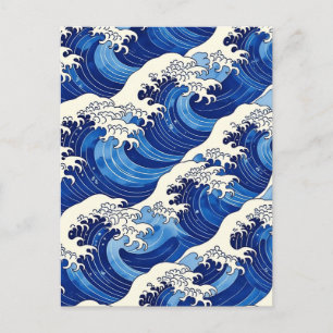 Carte Postale Motif de grande vague japonaise Océan
