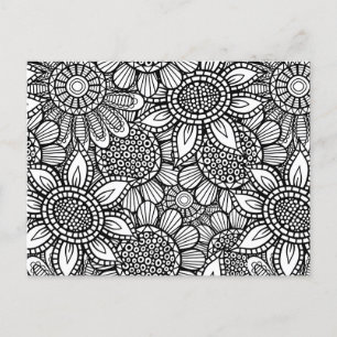 Carte Postale Motif de gribouillages floraux Art folklorique