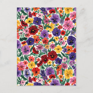 Carte Postale Motif de jardin floral de pensées printanières lum