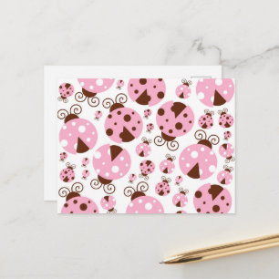 Carte Postale Motif De Ladybugs, Mignons Ladybugs, Pink Ladybugs