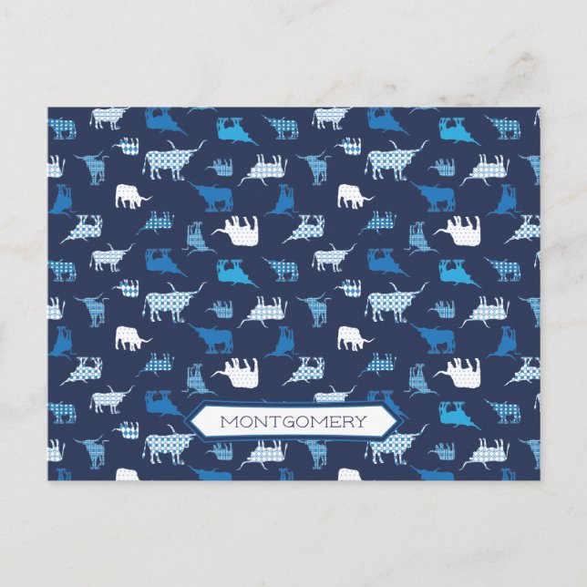 Carte Postale Motif de Longhorns à motif bleu (Devant)
