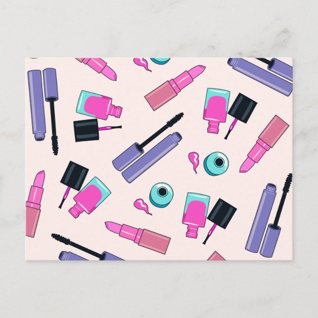 Carte Postale Motif de maquillage rose et violet (Devant)