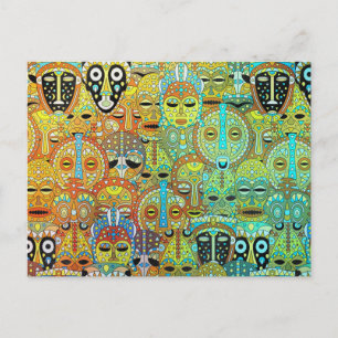 Carte Postale Motif de Masque Tribal Translucide avec Or