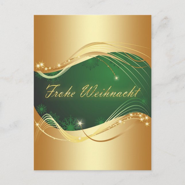 Carte Postale Motif de Noël d'or avec Arrière - plan vert (Devant)