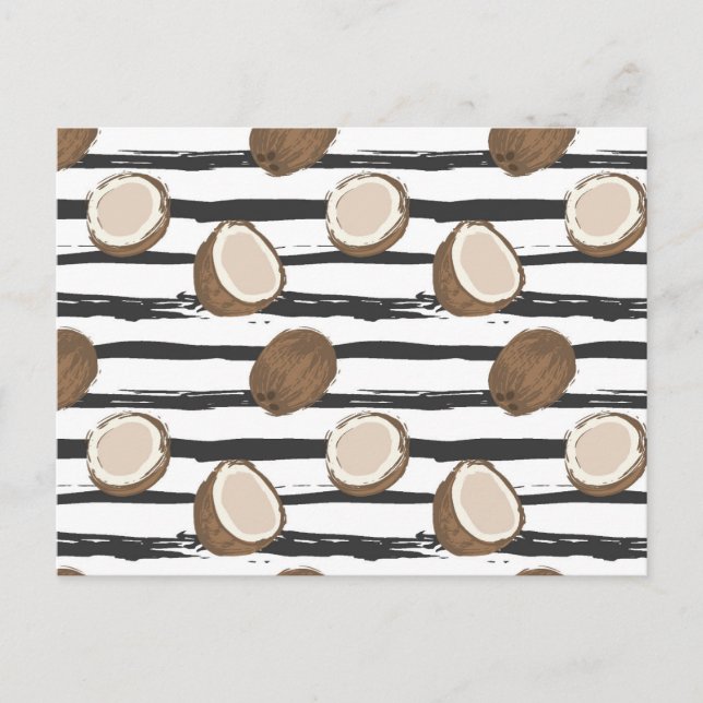 Carte Postale Motif de noix de coco sur Grunge Stripes (Devant)