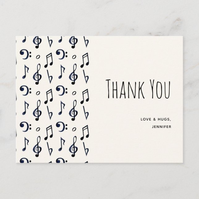 Carte Postale Motif de notes de musique mignonnes Merci (Devant)