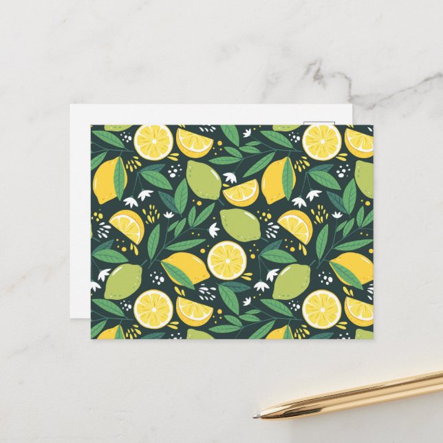 Carte Postale Motif de nourriture de citron jaune et lime verte (Devant/Arrière en situation)
