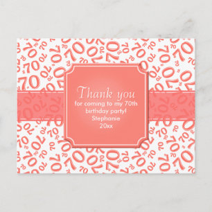 Carte Postale Motif de numéro d'anniversaire 70 Corail/Blanc