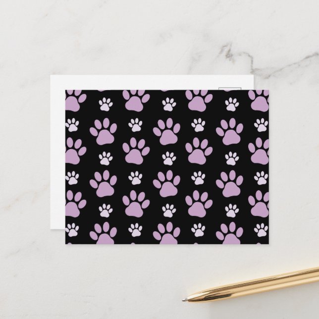 Carte Postale Motif de pattes, pattes de lilas, pattes de chien, (Devant/Arrière en situation)