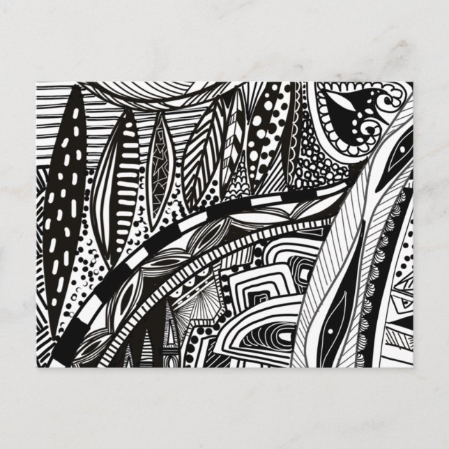 Carte Postale Motif de paysage à doodle zen tendance noir blanc (Devant)