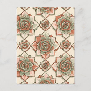 Carte Postale Motif de rose succulente stylisé Rose sauge rose