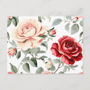 Carte Postale Motif de Rose vintage décoratif en blanc
