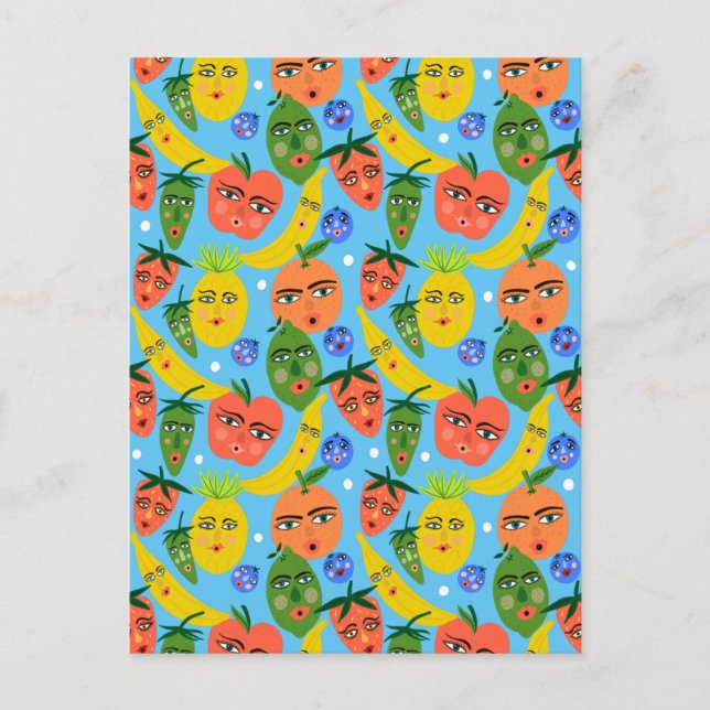 Carte Postale Motif de salade de fruits drôle et fantaisiste Ble (Devant)
