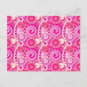 Carte Postale Motif de tourbillon fractal, nuances de rose fuchs