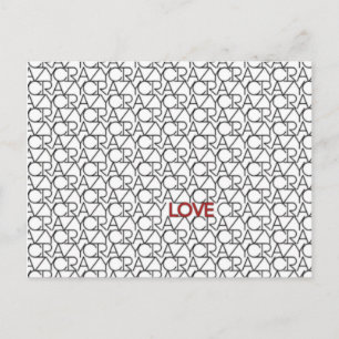 Carte Postale motif de typographie "fou, amoureux" en noir blanc
