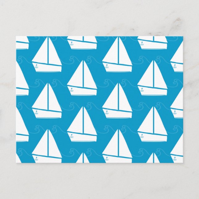 Carte Postale Motif de voilier bleu clair (Devant)
