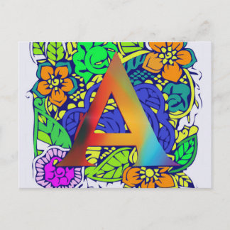Carte Postale Motif décoré d'un monogramme floral coloré mignon