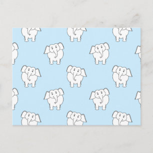 Carte Postale Motif d'éléphant blanc sur bleu pâle.