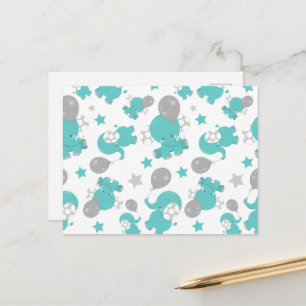 Carte Postale Motif d'éléphants bleus, éléphants mignons, étoile