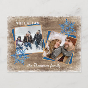 Carte Postale Motif des flocons de neige et des planches en bois