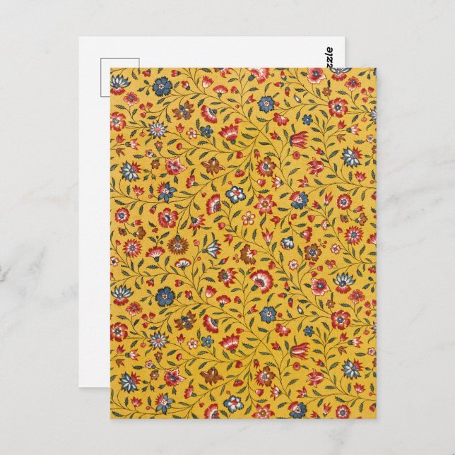 Carte Postale Motif des oeillets et autres fleurs textiles (Devant / Derrière)