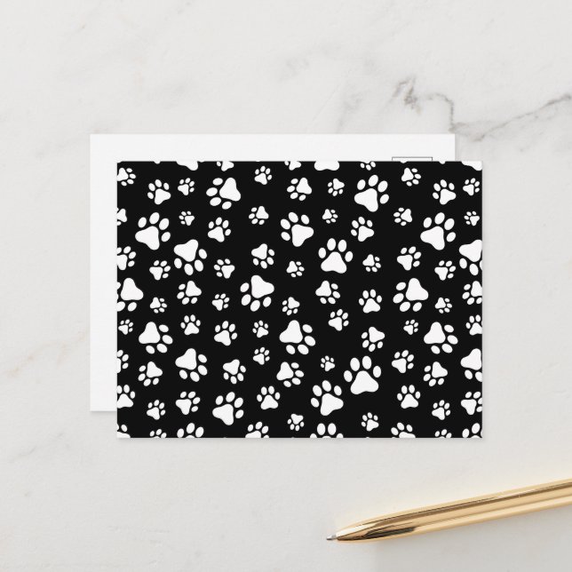 Carte Postale Motif des pattes, Empreintes de pattes, noir et bl (Devant/Arrière en situation)