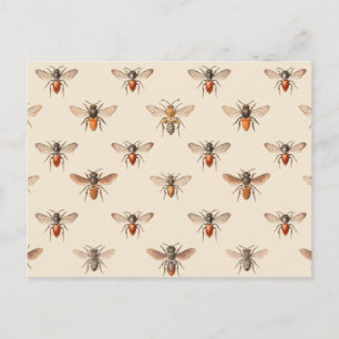 Carte Postale Motif d'illustration d'abeille vintage