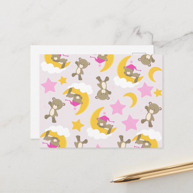 Carte Postale Motif D'Ours, Nounours, Mignons Ours, Étoiles (Devant/Arrière en situation)