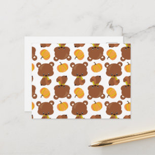 Carte Postale Motif D'Ours, Ours Mignons, Automne, Citrouille