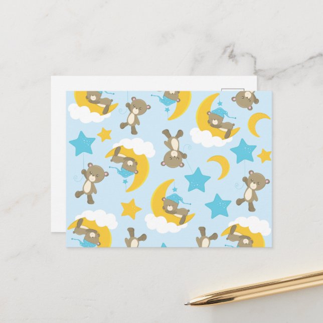 Carte Postale Motif d'ours, ours mignons, ours en peluche, étoil (Devant/Arrière en situation)