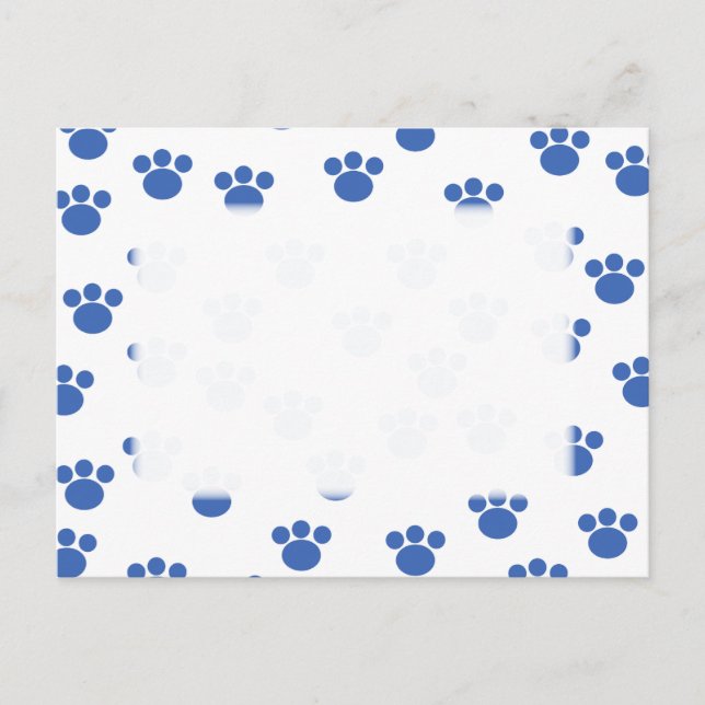 Carte Postale Motif Empreinte de patte animal. Bleu et Blanc. (Devant)