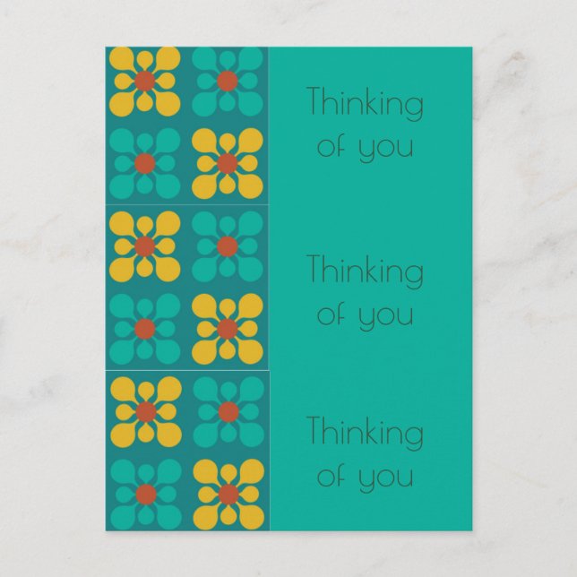 Carte Postale Motif en mosaïque de fleur mod Turquoise et jaune, (Devant)