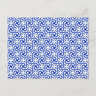 Carte Postale Motif en tuiles égyptiennes, blanc et bleu cobalt