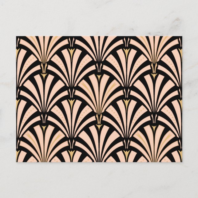 Carte Postale Motif éventail Art déco - pêche sur fond noir (Devant)