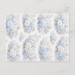 Carte Postale Motif floral à l'aquarelle bleu blanc élégant
