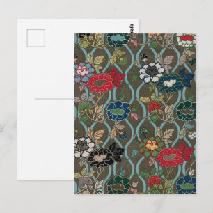 Carte Postale Motif floral à ogives de pivoine japonaise vintage