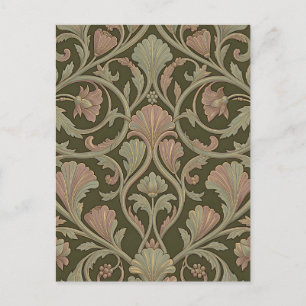 Carte Postale Motif floral Art Nouveau vert foncé rose vintage
