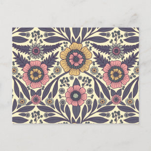 Carte Postale Motif Floral rose et bleu sans joint