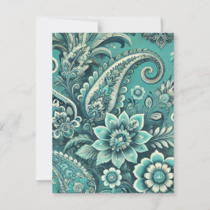 Carte Postale Motif floral turquoise Paisley