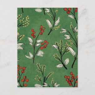 Carte Postale Motif floral vert de Noël