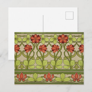 Carte Postale Motif floral vert sauge Art nouveau vintage