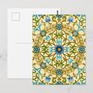 Carte Postale Motif floral vintage bleu aux marguerites de Willi