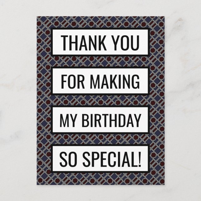 Carte Postale Motif géométrique tendance, Merci d'anniversaire (Devant)